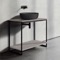 Console Sink Vanity With Matte Black Vessel Sink and Grey Oak Shelf, 35